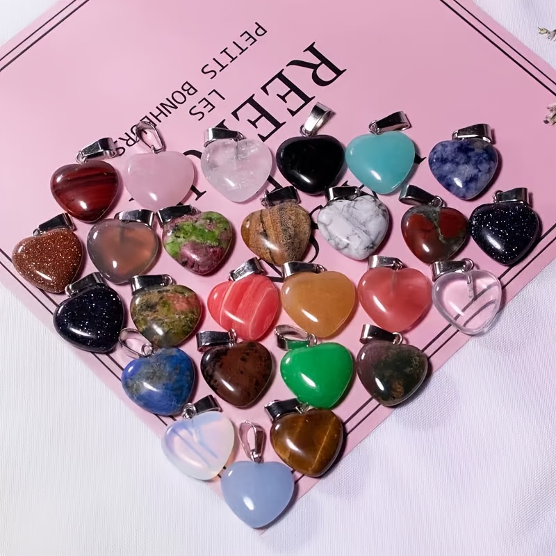 Natural Stone Heart-Shaped Pendant Set for DIY